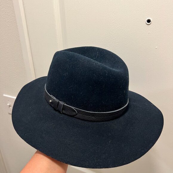 Rag & Bone Navy Wool & Leather Trim Wide Brim Fedora Hat L - Picture 6 of 8